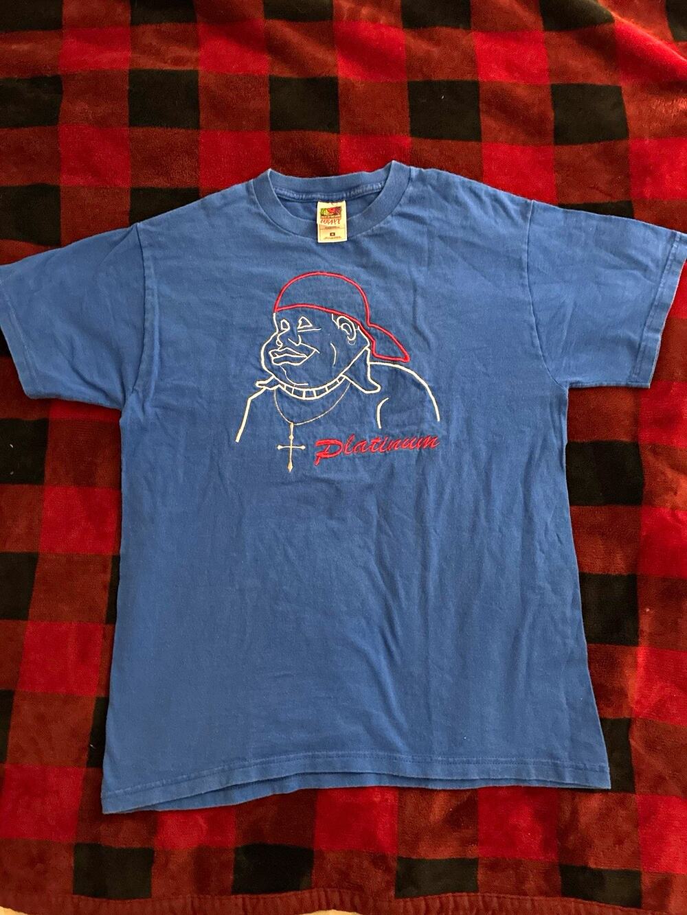 Fruit of the Loom Heavy Cotton Men's Blue Fat Albert Embroidered Tee M vintage